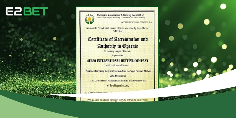 Giấy phép PAGCOR của E2BET